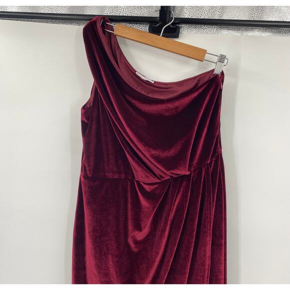 Baltic Born Kourtney Velvet Midi Dress One Shoulder Tulip Hem Merlot Red XL - Picture 3 of 9